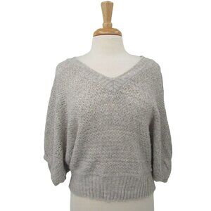Oversized Gray Dolman Sleeve Knit Sweater‎ Womens Size M V-Neck American Rag
